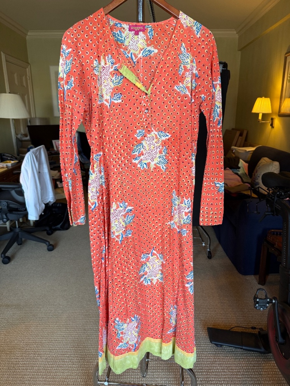 Lisa Corti Floral Print Long-Sleeve Maxi Dress Size L